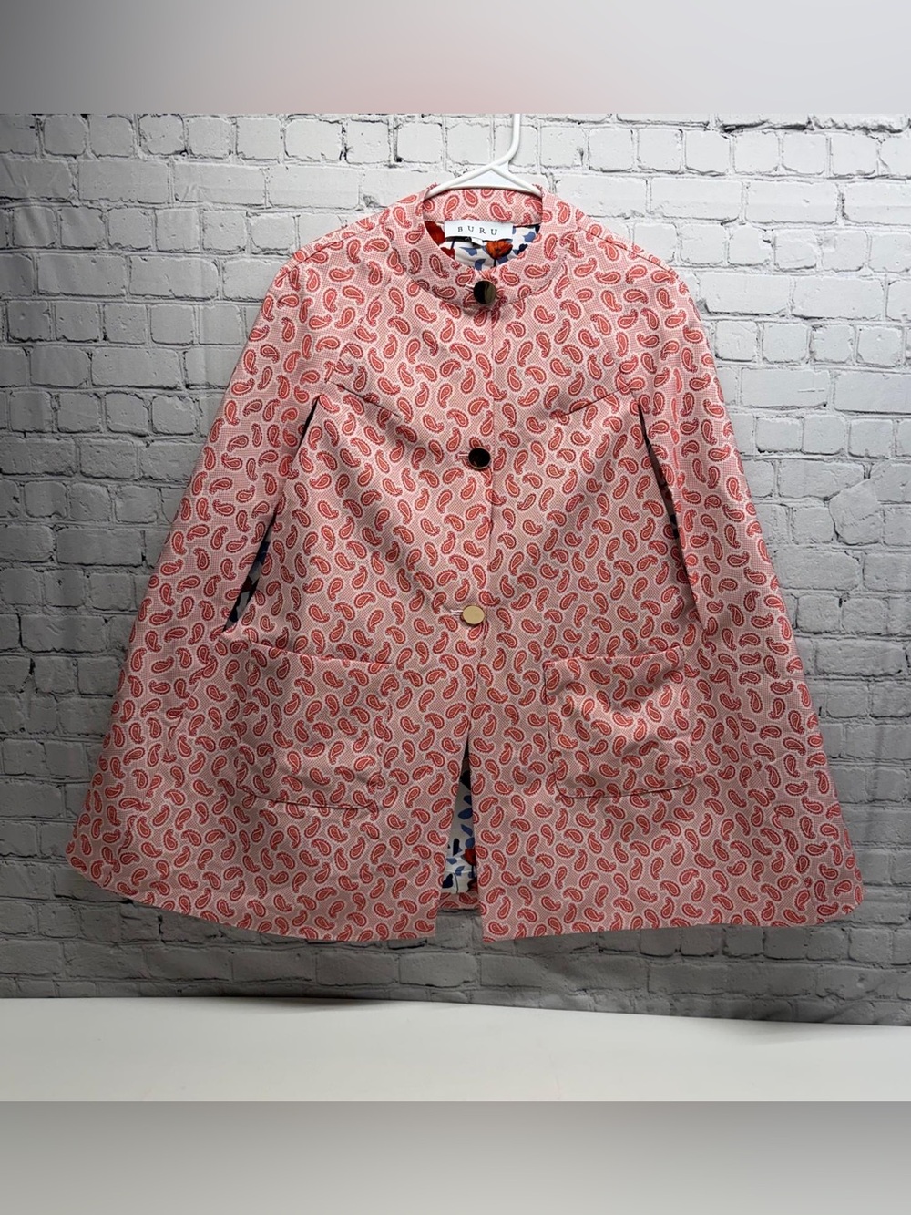 BURU Women's Pink Paisley cape jacket size XS